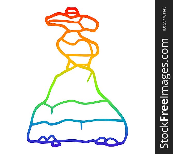 rainbow gradient line drawing of a cartoon boulders