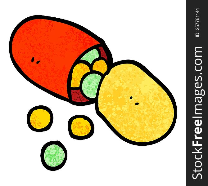 grunge textured illustration cartoon capsule pill