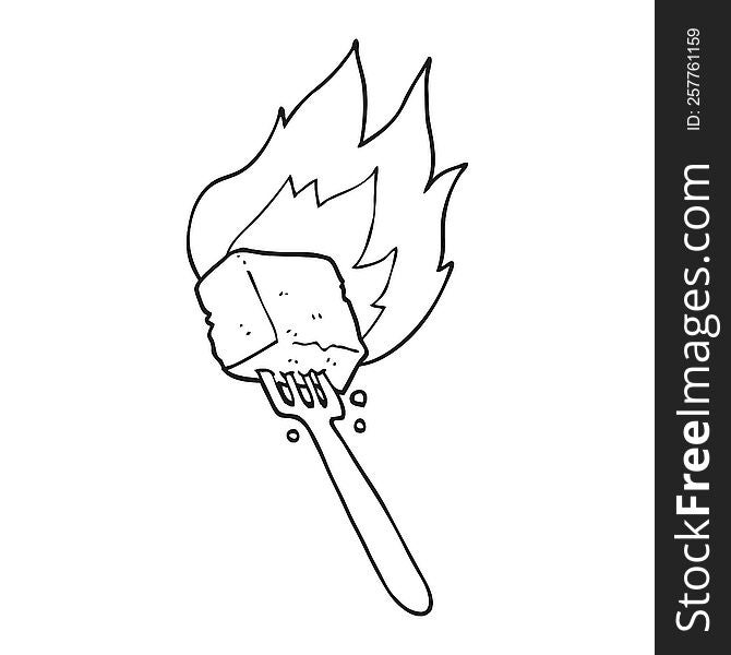 Black And White Cartoon Flaming Tofu On Fork