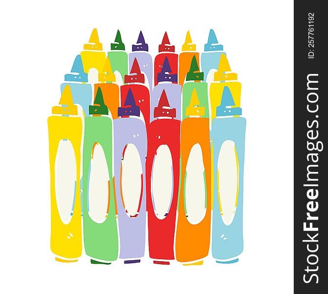flat color illustration of a cartoon crayons