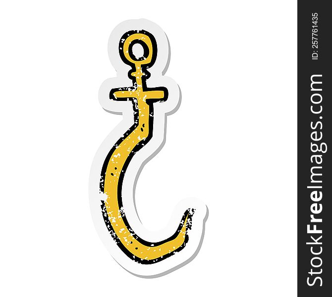 Distressed Sticker Of A Cartoon Fish Hook