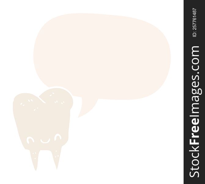 Cartoon Tooth And Speech Bubble In Retro Style
