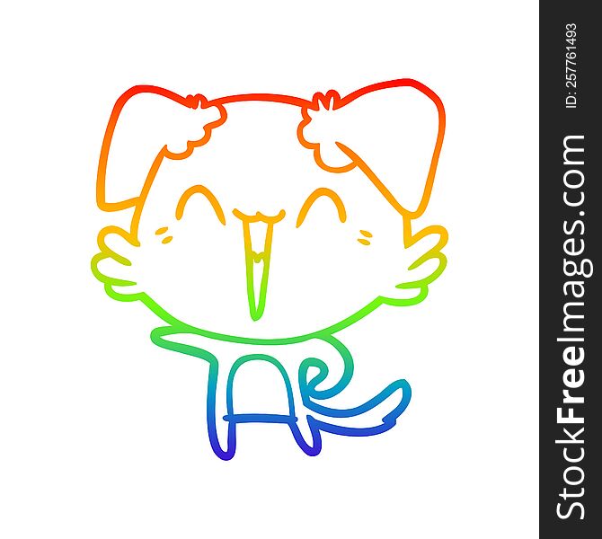 Rainbow Gradient Line Drawing Happy Little Pointing Dog Cartoon