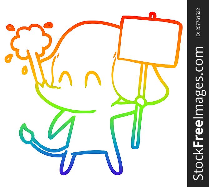 rainbow gradient line drawing of a cute cartoon elephant spouting water