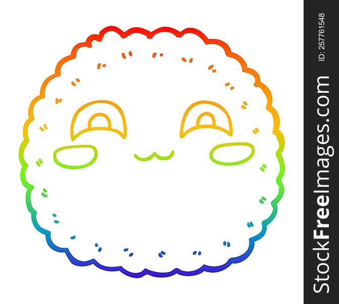 rainbow gradient line drawing of a cartoon biscuit