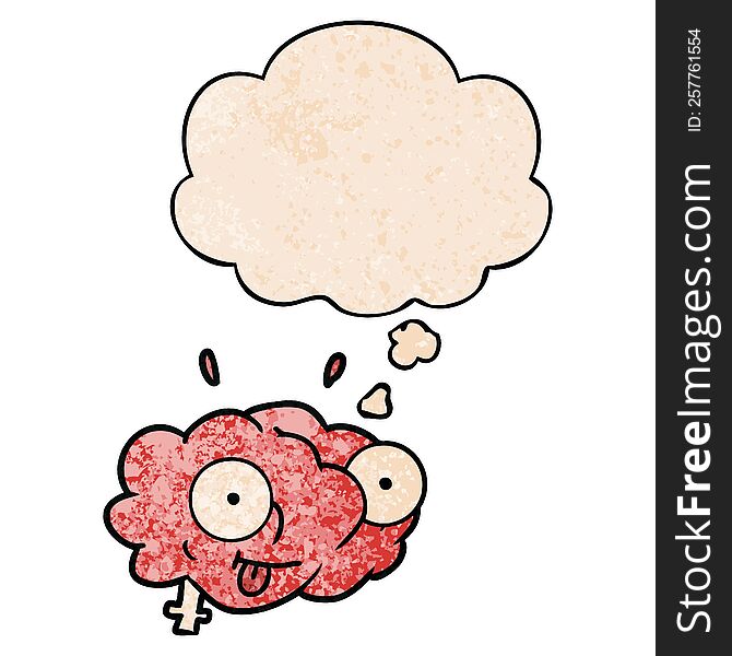 Funny Cartoon Brain And Thought Bubble In Grunge Texture Pattern Style