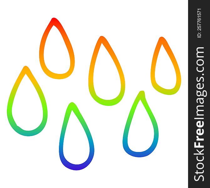 rainbow gradient line drawing of a cartoon rain drops