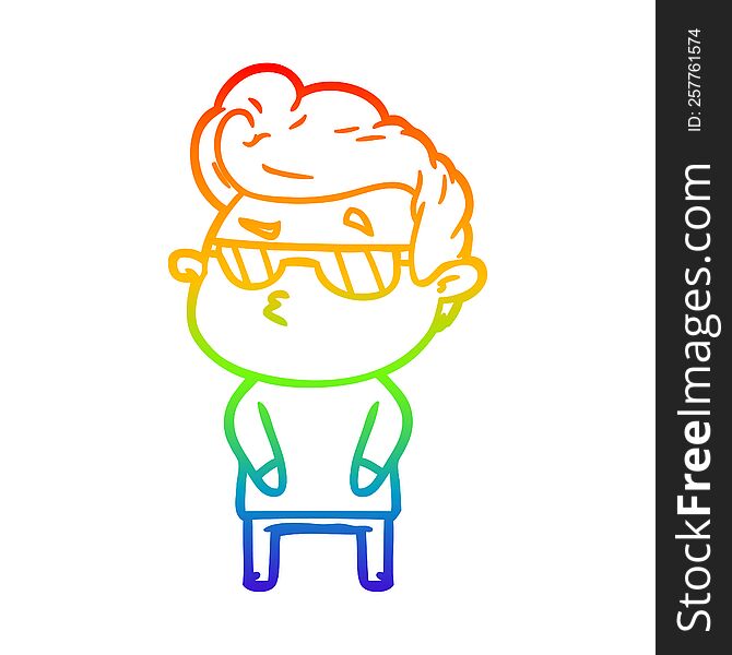 rainbow gradient line drawing of a cartoon cool guy