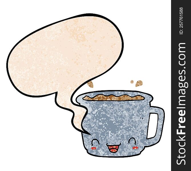 Cartoon Cup Of Coffee And Speech Bubble In Retro Texture Style