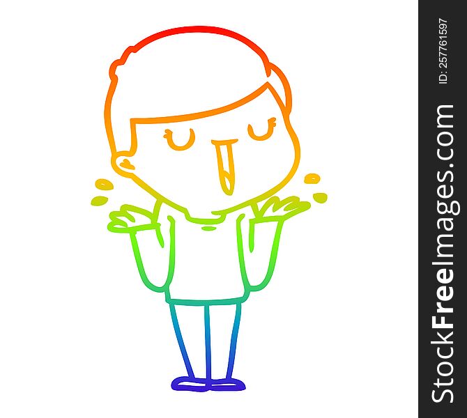 Rainbow Gradient Line Drawing Cartoon Happy Boy With No Worries