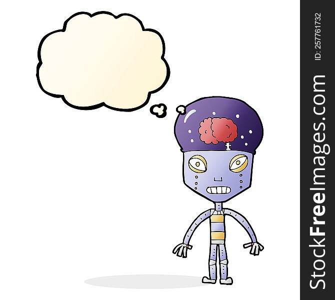 Cartoon Weird Robot With Thought Bubble