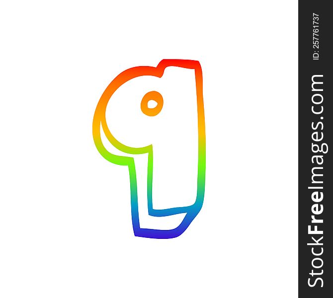 rainbow gradient line drawing of a cartoon number nine