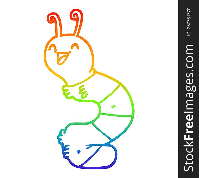 rainbow gradient line drawing of a cartoon happy caterpillar