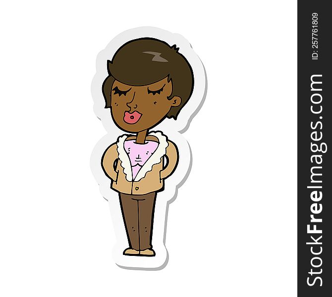 sticker of a cartoon cool relaxed woman