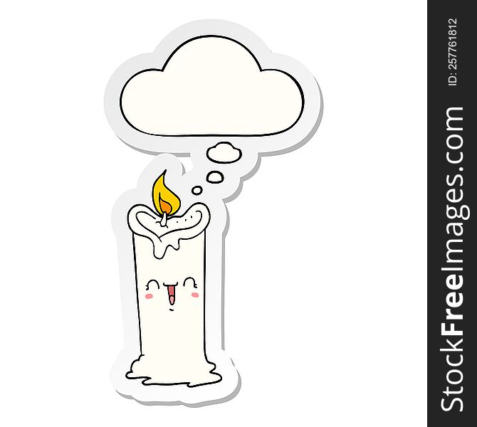 Cartoon Happy Candle And Thought Bubble As A Printed Sticker