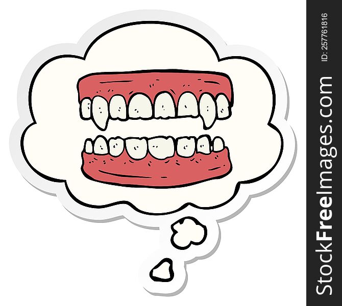 Cartoon Vampire Teeth And Thought Bubble As A Printed Sticker