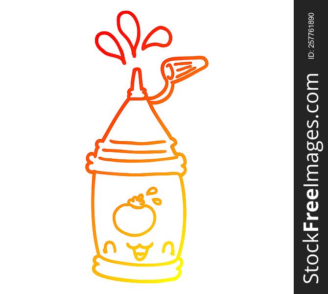 warm gradient line drawing of a cartoon ketchup bottle