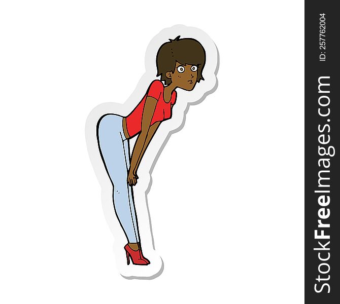 sticker of a cartoon woman looking at something