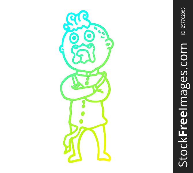 cold gradient line drawing of a cartoon mad man