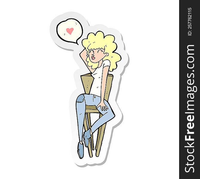 Sticker Of A Cartoon Woman Posing On Chair