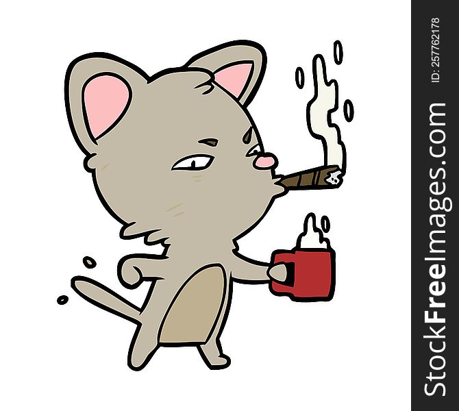 cartoon serious business cat with coffee and cigar. cartoon serious business cat with coffee and cigar