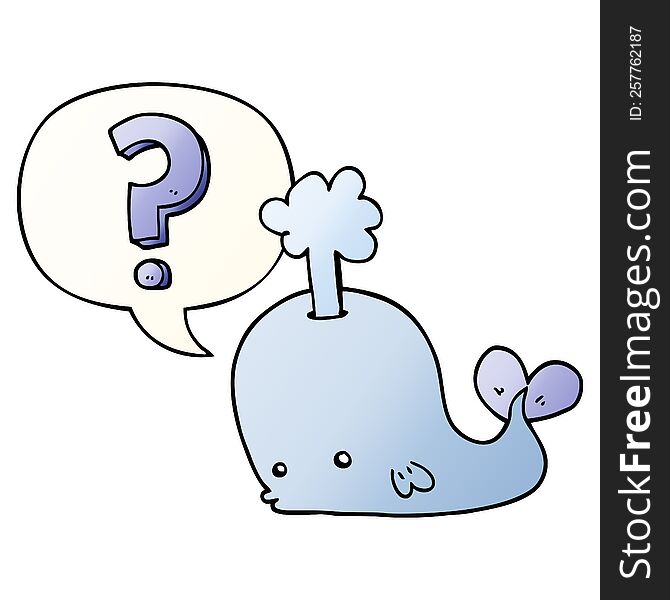 cartoon curious whale with speech bubble in smooth gradient style