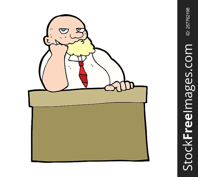 Cartoon Bored Man At Desk