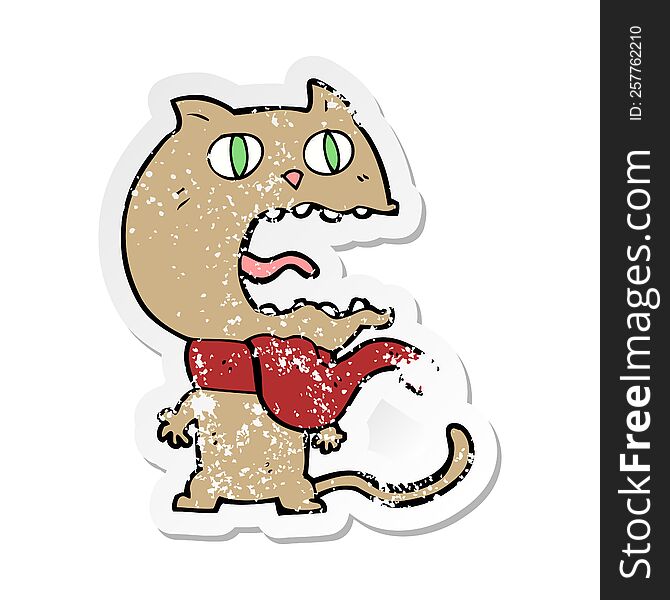 Retro Distressed Sticker Of A Cartoon Frightened Cat