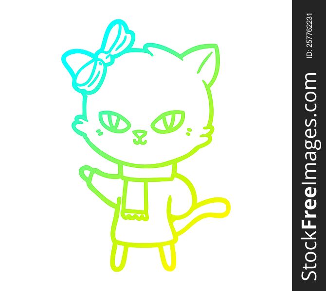 cold gradient line drawing cute cartoon cat in winter clothes