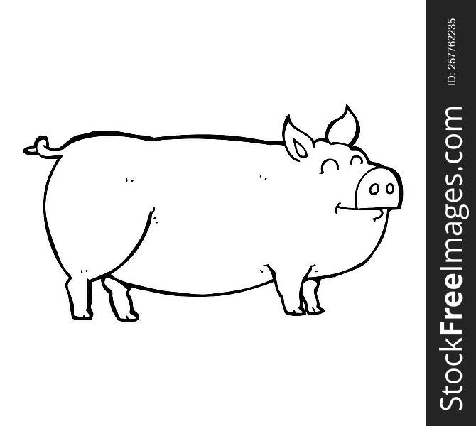 freehand drawn black and white cartoon muddy pig