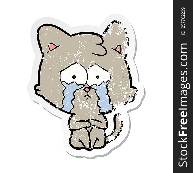 Distressed Sticker Of A Crying Cat Cartoon