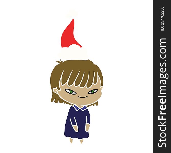 flat color illustration of a woman wearing santa hat