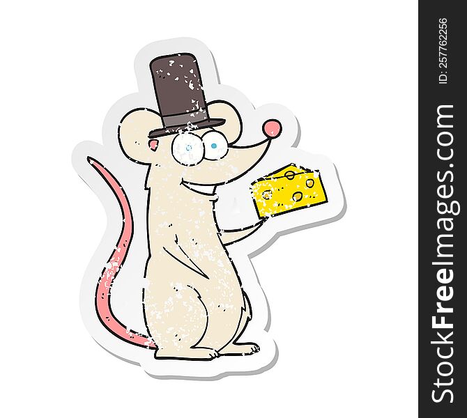 Retro Distressed Sticker Of A Cartoon Mouse With Cheese