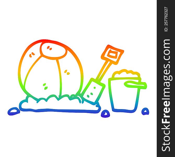 rainbow gradient line drawing of a cartoon beach objects