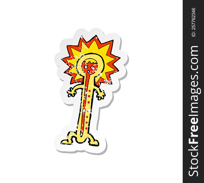 retro distressed sticker of a cartoon hot thermometer