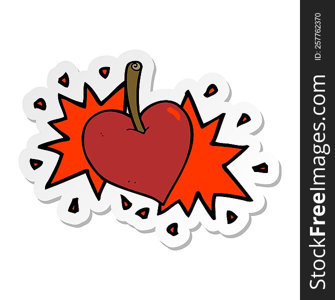 sticker of a cartoon love heart cherry