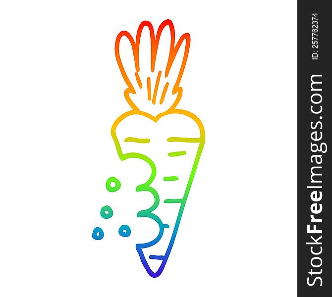 rainbow gradient line drawing cartoon carrot with bite marks