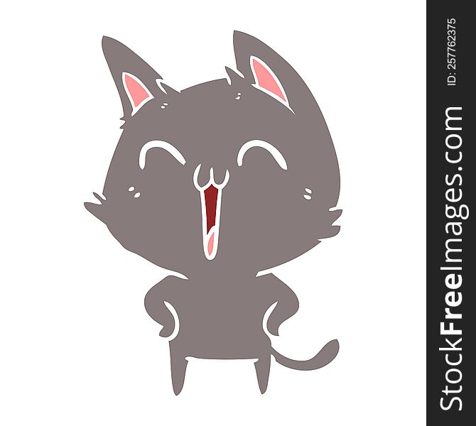 Happy Flat Color Style Cartoon Cat Meowing