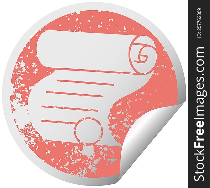 distressed circular peeling sticker symbol of a important document