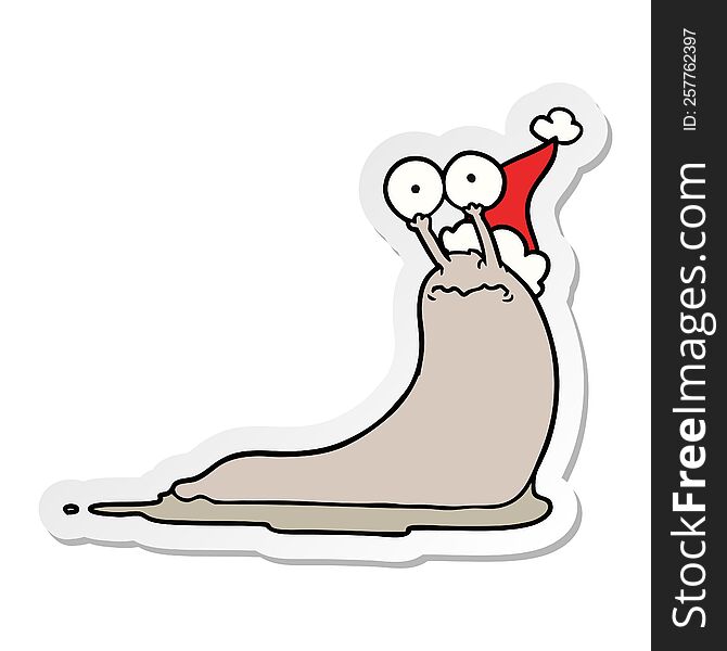Sticker Cartoon Of A Slug Wearing Santa Hat