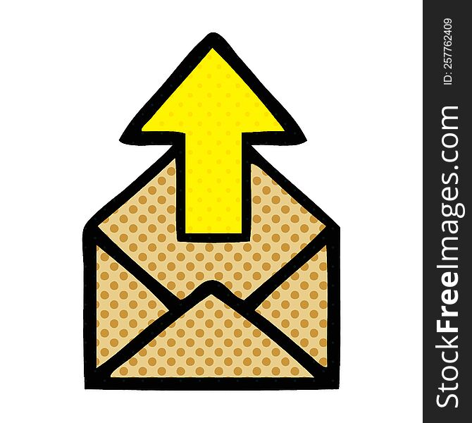 comic book style cartoon of a envelope with arrow