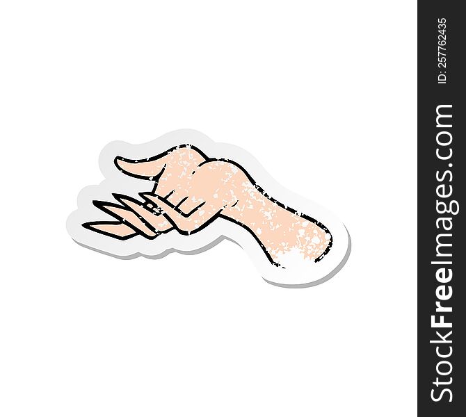 Retro Distressed Sticker Of A Cartoon Hand
