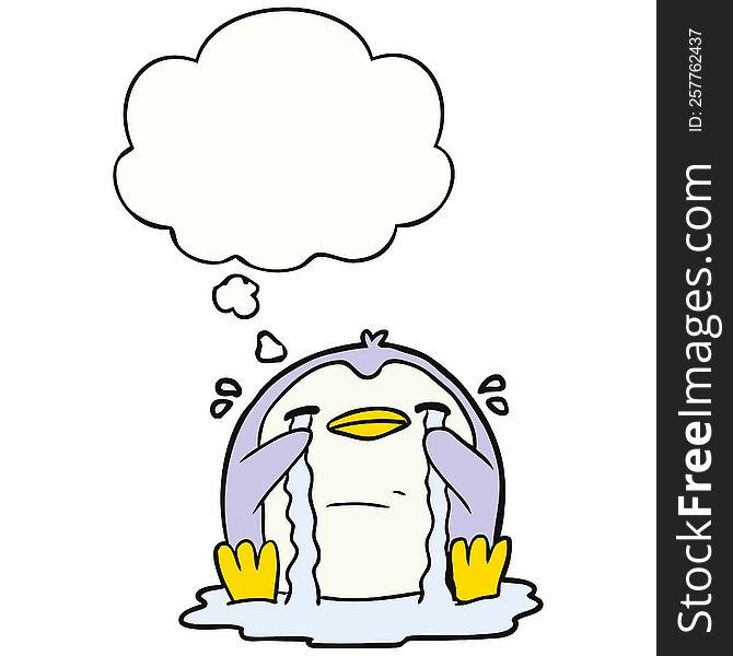 Cartoon Crying Penguin And Thought Bubble