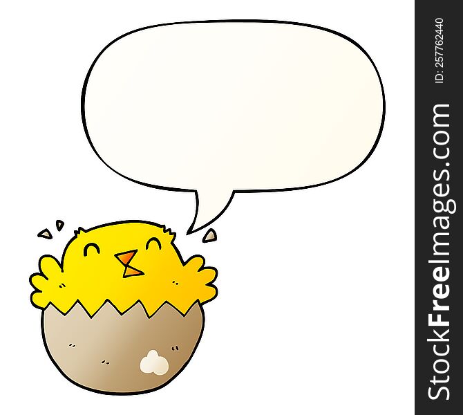 cartoon hatching chick with speech bubble in smooth gradient style
