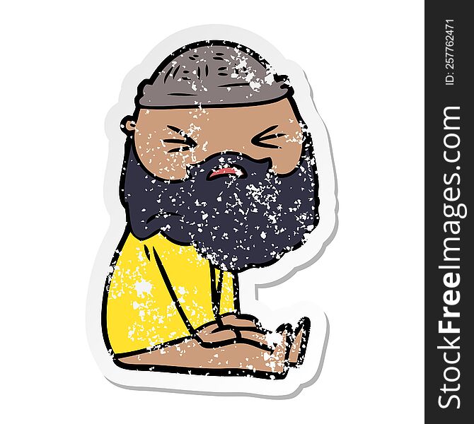 Distressed Sticker Of A Cartoon Man With Beard