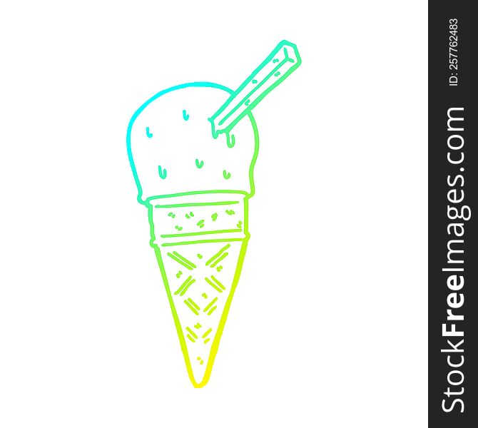 cold gradient line drawing of a cartoon ice cream