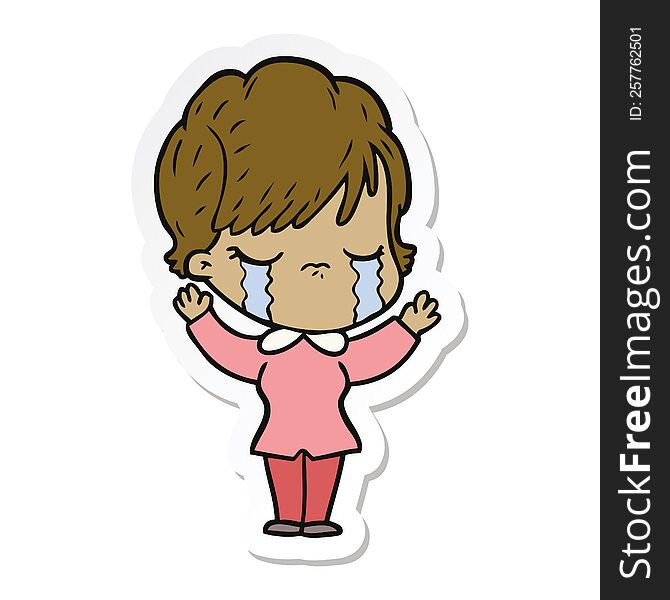 sticker of a cartoon woman crying