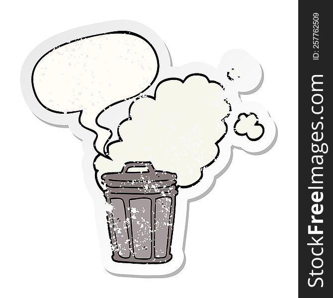 cartoon stinky garbage can and speech bubble distressed sticker