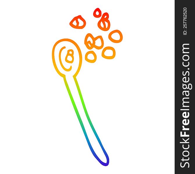 Rainbow Gradient Line Drawing Cartoon Cereal On A Spoon