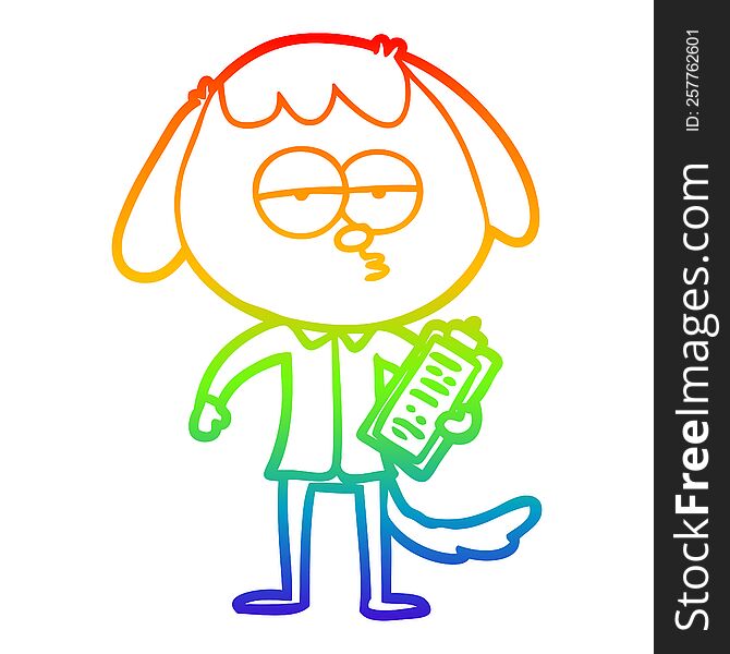 Rainbow Gradient Line Drawing Cartoon Bored Dog In Office Clothes